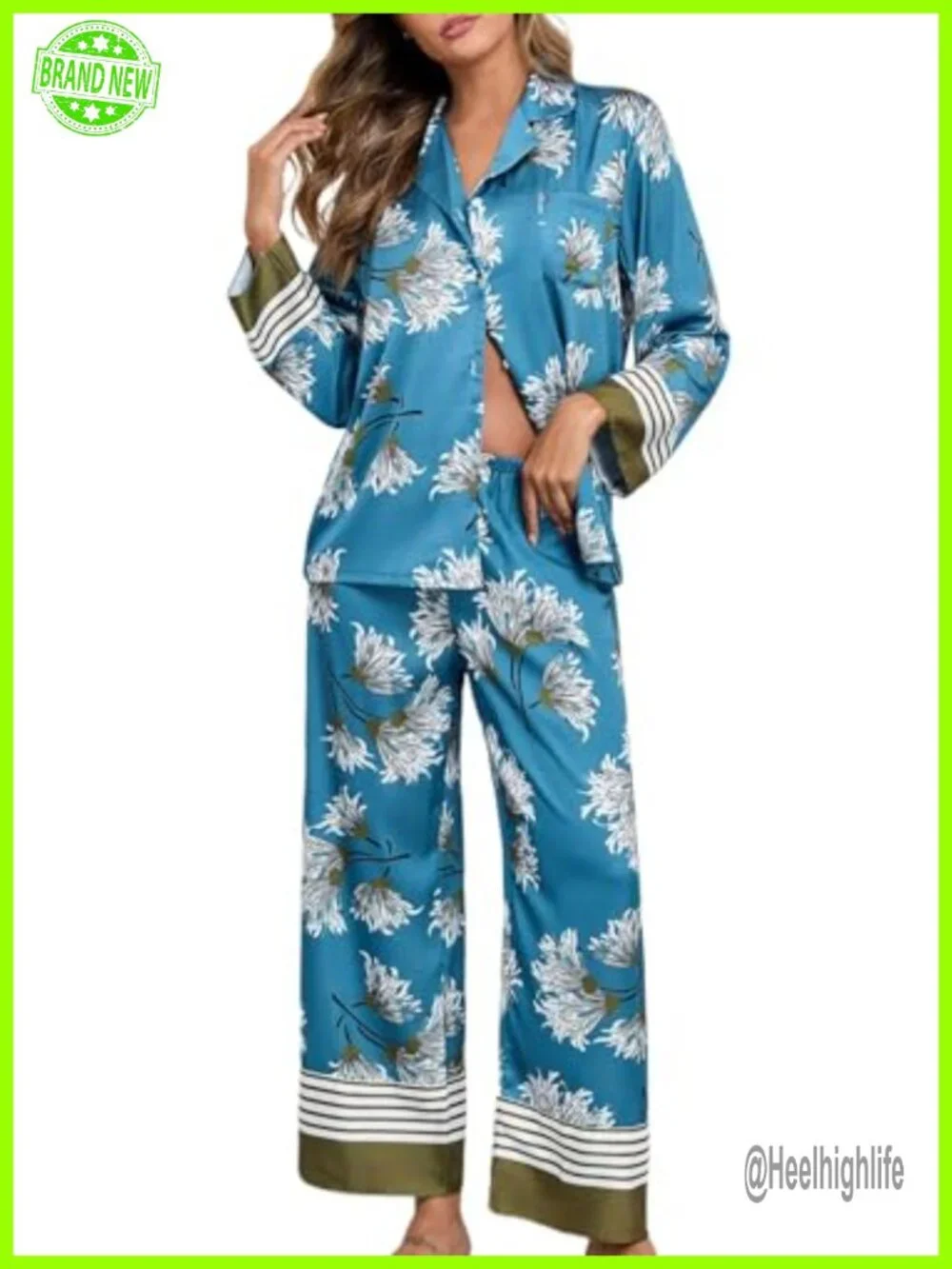 Silk Pajama Set Button Up Long Sleeve Comfy Lounge 2 Piece